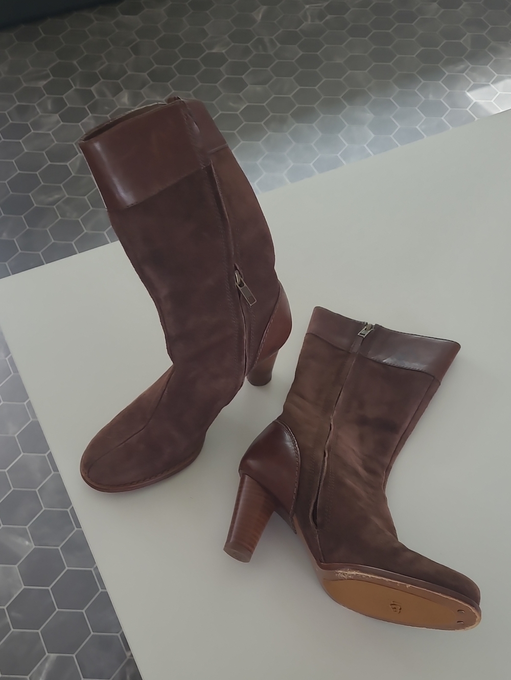 UGG Brown Suede Mid-Calf Heeled Boots